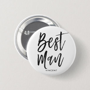 Beste man   Aangepaste bruiloft in zwarte Script-s Ronde Button 5,7 Cm