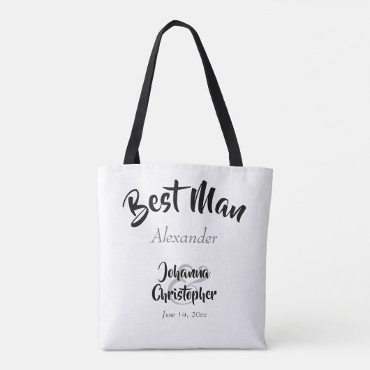 Beste man Black & White Bold Script Name Weddensch Tote Bag (Achterkant)