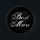 Beste Man Button in het zwart<br><div class="desc">Deze klassieke pinback-knop heeft een elegant wit tekstopzet op een zwarte achtergrond: Beste man - perfect voor trouwrepetities!</div>