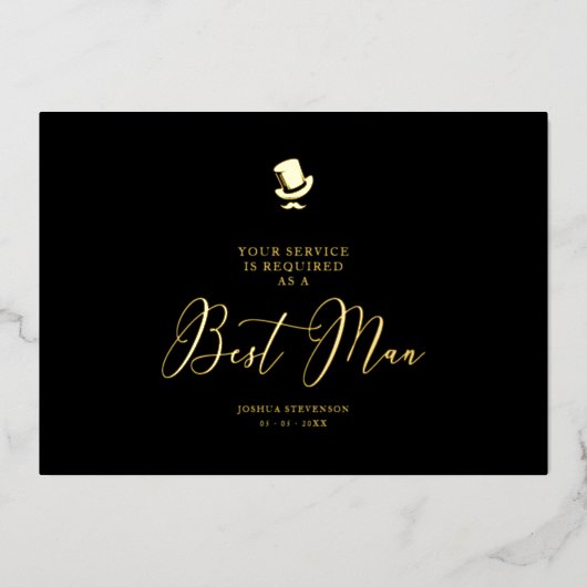 Beste Man Chic bruiloft minimalistisch voorstel Folie Uitnodiging (Voorkant)