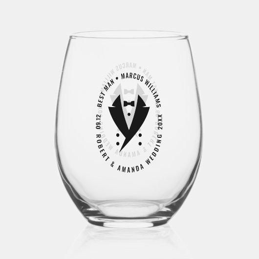 Beste man Elegant Tuxedo bruiloft Wijnglas Zonder Voet (Achterkant)