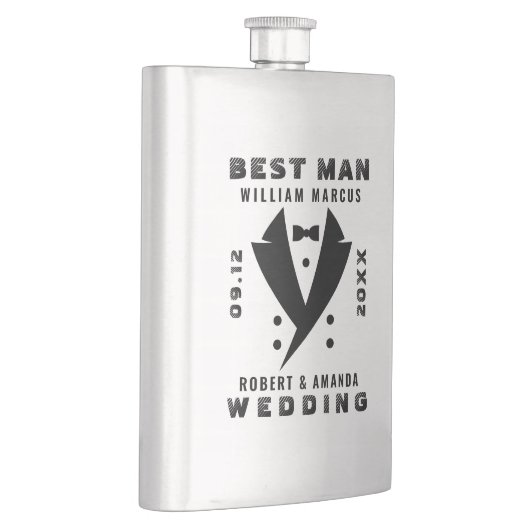 Beste Man Elegant Tuxedo Zwart Typografie Bruiloft Flacon (Rechts)