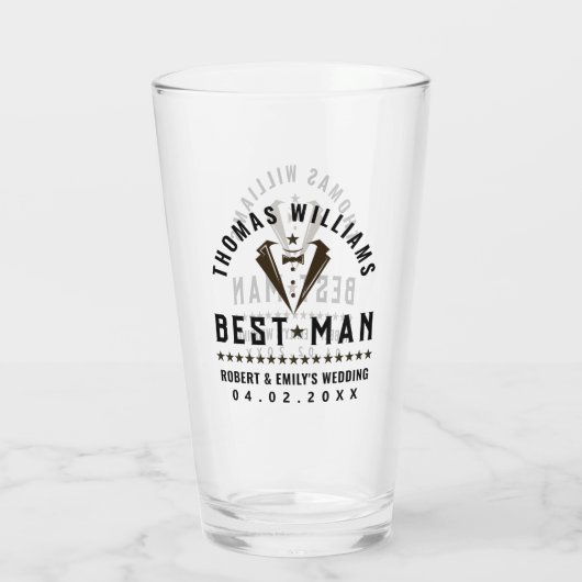 Beste Man Elegant Zwart Tuxedo Huwelijkscadeau Glas (Achterkant)