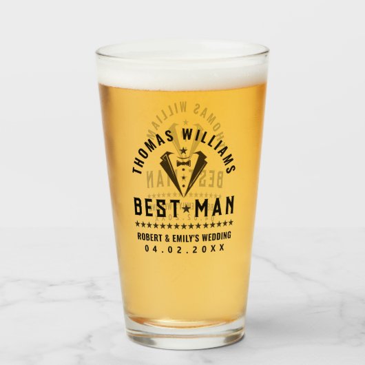 Beste Man Elegant Zwart Tuxedo Huwelijkscadeau Glas (Voorkant gevuld)