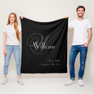 Beste Man Gift Elegant Monogram Chic Script Zwart Fleece Deken