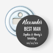 Beste man Modern Black Bachelor Party Weddenschap Button Flesopener (Voorkant)
