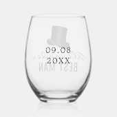 Beste Man Naam Top Hoed Trouwdatum Wijnglas Zonder Voet (Achterkant)