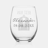 Beste Man Naam Zwart Tuxedo Trouwdatum Wijnglas Zonder Voet (Achterkant)