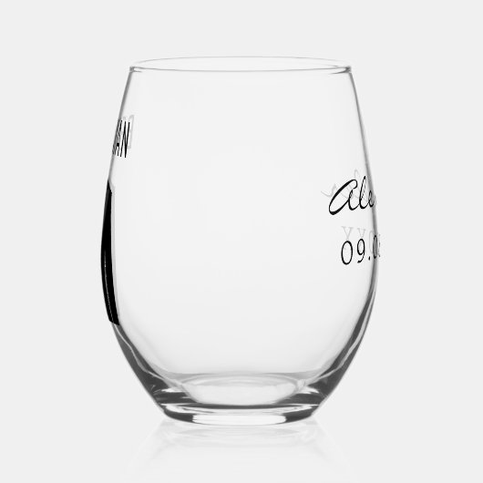 Beste Man Naam Zwart Tuxedo Trouwdatum Wijnglas Zonder Voet (Links)