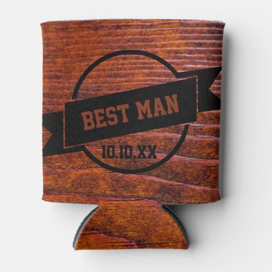 Beste Man Rustieke Bruiloft Houten Korrel Foto Blikjeskoeler (Voorkant)