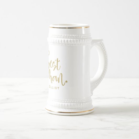 Beste Man Stijlvolle Gouden Script Naam Trouwen Bierpul (Voorkant rechts)