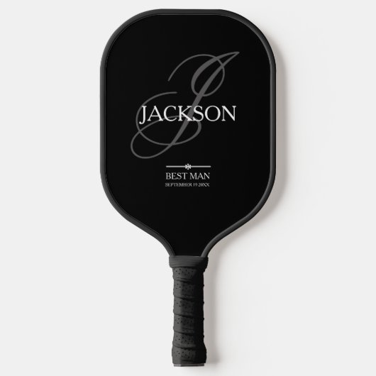 Beste Man Trouwcadeau Monogram + Naam Modern Cool Pickleball Paddle (Voorkant)