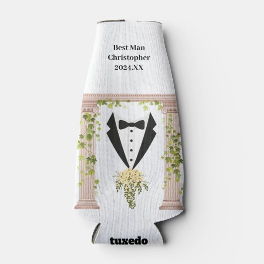 Beste Man Tuxedo flora Bruidsboog Bruidsfeest Flesjeskoeler (Voorkant)