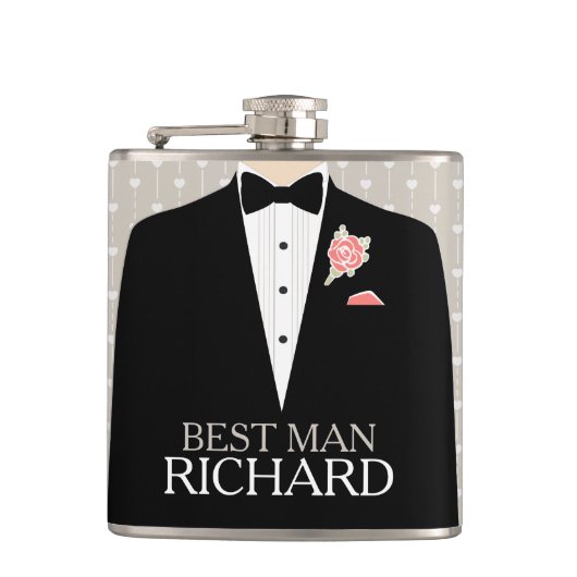 Beste man tuxedo koraal knop genaamd heup kolf heupfles (Voorkant)