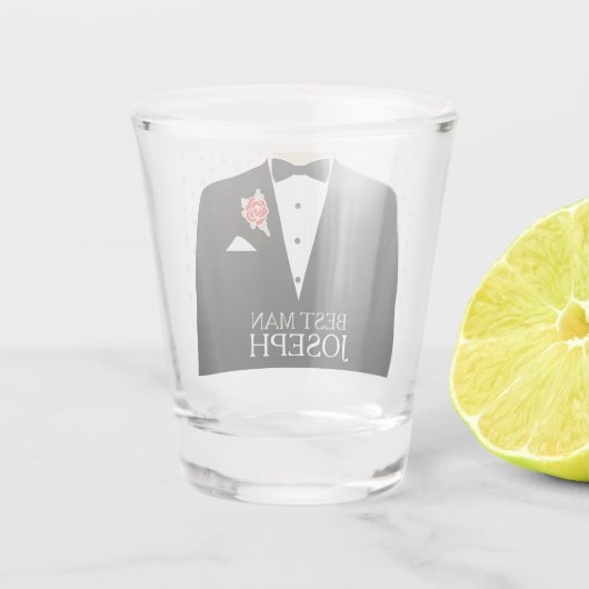 Beste man tuxedo rode roodknop, aangepaste naam shot glas (Achterkant)