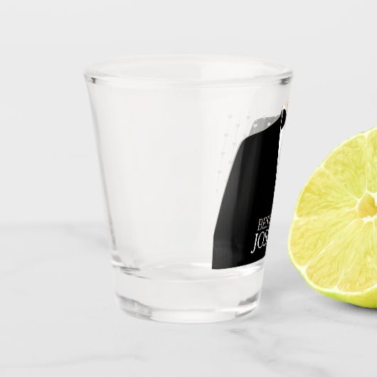 Beste man tuxedo rode roodknop, aangepaste naam shot glas (Links)