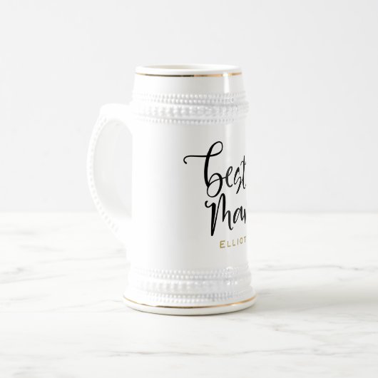 Beste Man Zwart Script Naam Trouwen Bierpul (Voorkant links)