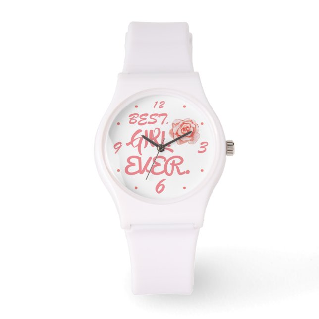 BESTE. MEISJE. OOIT. Roos Bloem Horloge (Voorkant)