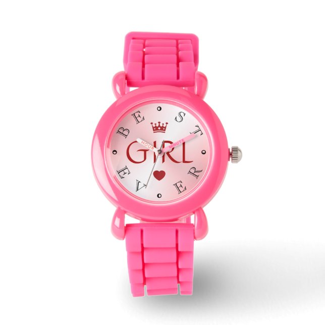 BESTE MEISJE OOIT Roze Rose gradiënt Glitter Horloge (Voorkant)