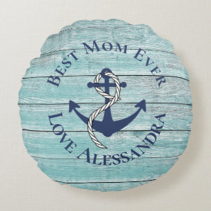 Beste moeder 3 Foto Blue Waterverf Zee Turtle Rond Kussen