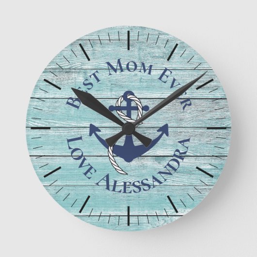 Beste moeder 3 Foto Blue Waterverf Zee Turtle Ronde Klok (Voorkant)