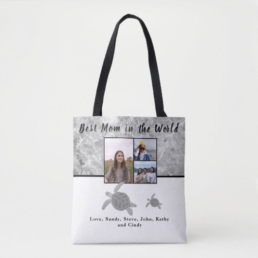 Beste moeder 3 Foto Gray Marmer Zee Turtles Tas (Voorkant)