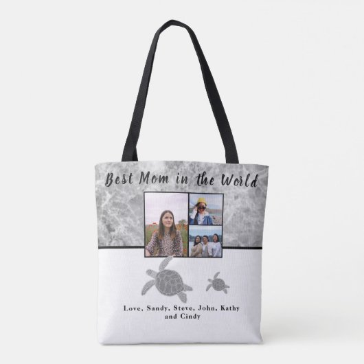 Beste moeder 3 Foto Gray Marmer Zee Turtles Tas (Achterkant)
