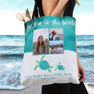 Beste moeder 3 Foto Turquoise Blauwgroen Zee Turtl Tote Bag