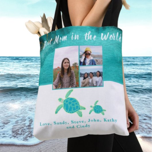 Beste moeder 3 Foto Turquoise Blauwgroen Zee Turtl Tote Bag