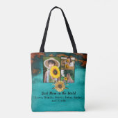 Beste Moeder 3 Foto Turquoise Collage Marmer Tote Bag (Achterkant)
