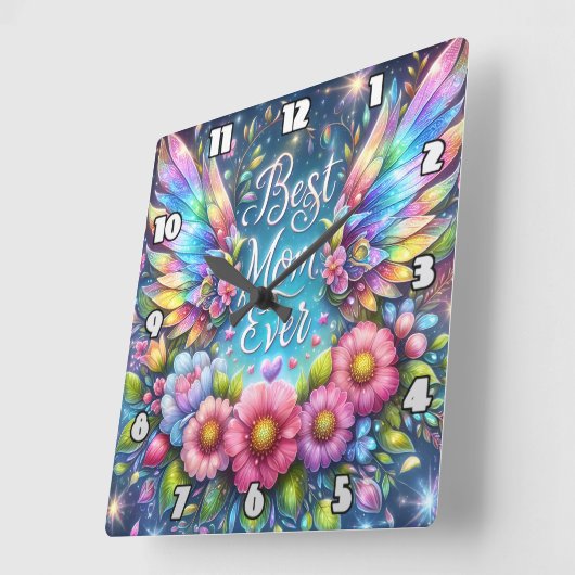 Beste moeder: Angel Wings, Bloemeneerbetoon Vierkante Klok (Hoek)