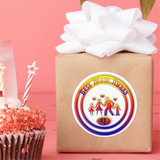 Beste Moeder Award Regenboog Familie Ronde Sticker (Feest)