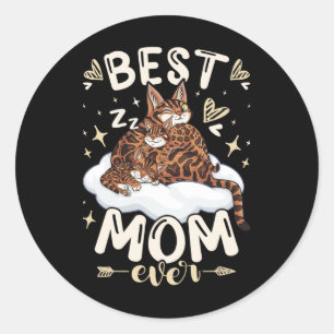 Beste Moeder, Bengaalse Kat 2 Kittens, Moederdag, Ronde Sticker