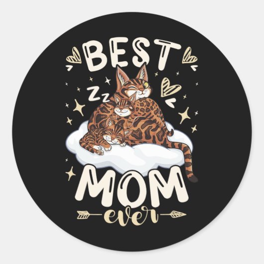 Beste Moeder, Bengaalse Kat 2 Kittens, Moederdag, Ronde Sticker (Voorkant)