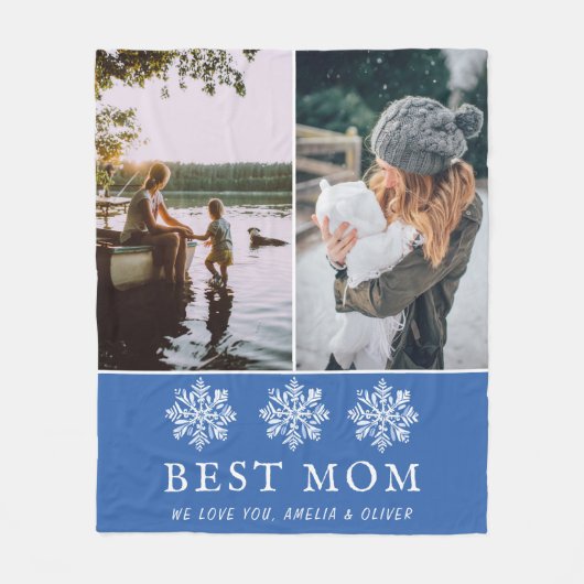 Beste Moeder Blauw Sneeuwvlok 2 Aangepaste Foto's  Fleece Deken (Voorkant)