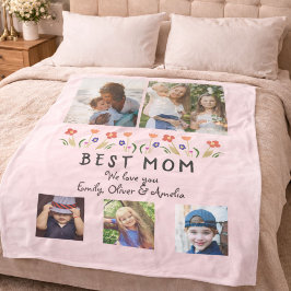 Beste Moeder Bloemen 5 Foto Collage Aandenken Fleece Deken