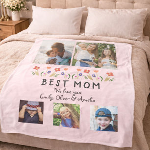 Beste Moeder Bloemen 5 Foto Collage Aandenken Fleece Deken