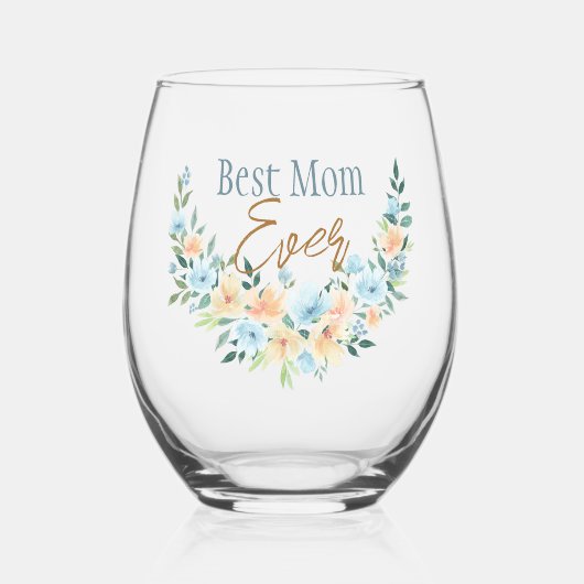 Beste Moeder Bloemen Halve krans Stemless wijnglas Wijnglas Zonder Voet (Voorkant)