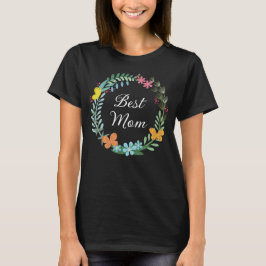 Beste Moeder Bloemen Vlinder Groen Krans T-shirt