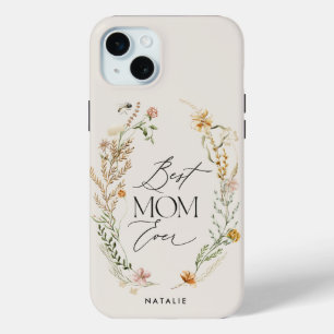 Beste moeder crème elegante wilde bloem sierlijke  iPhone 15 mini hoesje