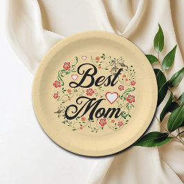 Beste moeder Elegant Bloemen Ontwerp Papieren Bordje