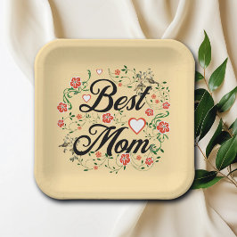 Beste moeder Elegant Bloemen Ontwerp Papieren Bordje