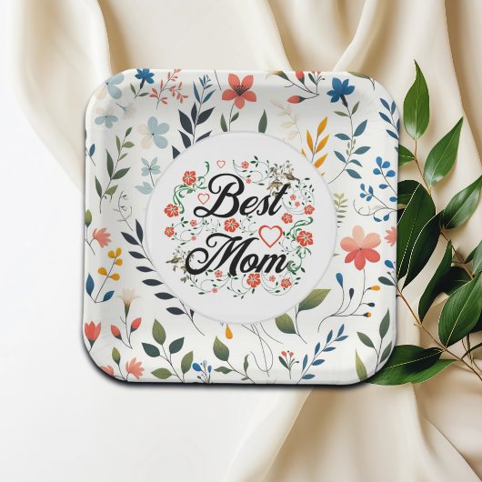 Beste moeder Elegant Bloemen Ontwerp Papieren Bordje