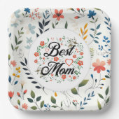 Beste moeder Elegant Bloemen Ontwerp Papieren Bordje (Voorkant)