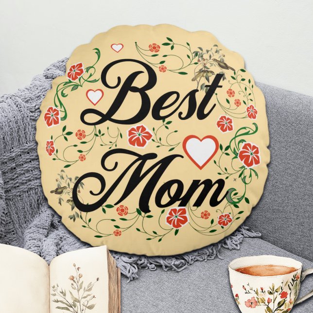 Beste moeder Elegant Bloemen Ontwerp Rond Kussen (Creator heeft geüpload)