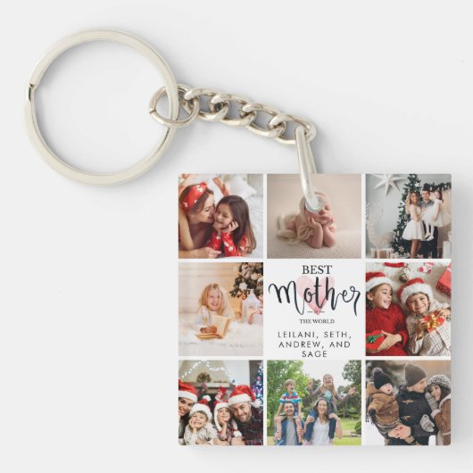 Beste moeder Foto Collage Pink Heart Sleutelhanger (voorkant)
