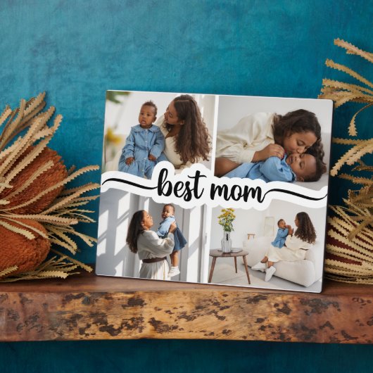 Beste moeder gepersonaliseerde 4 foto collage fotoplaat (Zijkant)
