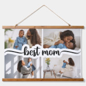 Beste moeder gepersonaliseerde 4 foto collage hangend wandkleed (Voorkant)