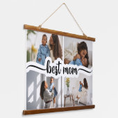 Beste moeder gepersonaliseerde 4 foto collage hangend wandkleed (Gebogen)