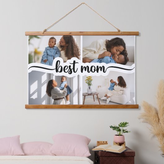Beste moeder gepersonaliseerde 4 foto collage hangend wandkleed (Slaapkamer)
